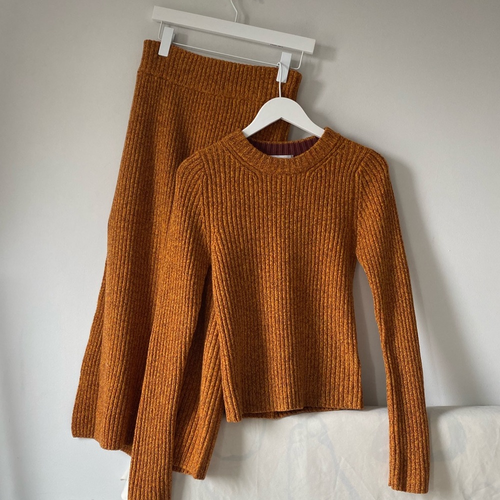 RODEBJER Rust Rib Knit Wool Midi Skirt & Sweater S/M
